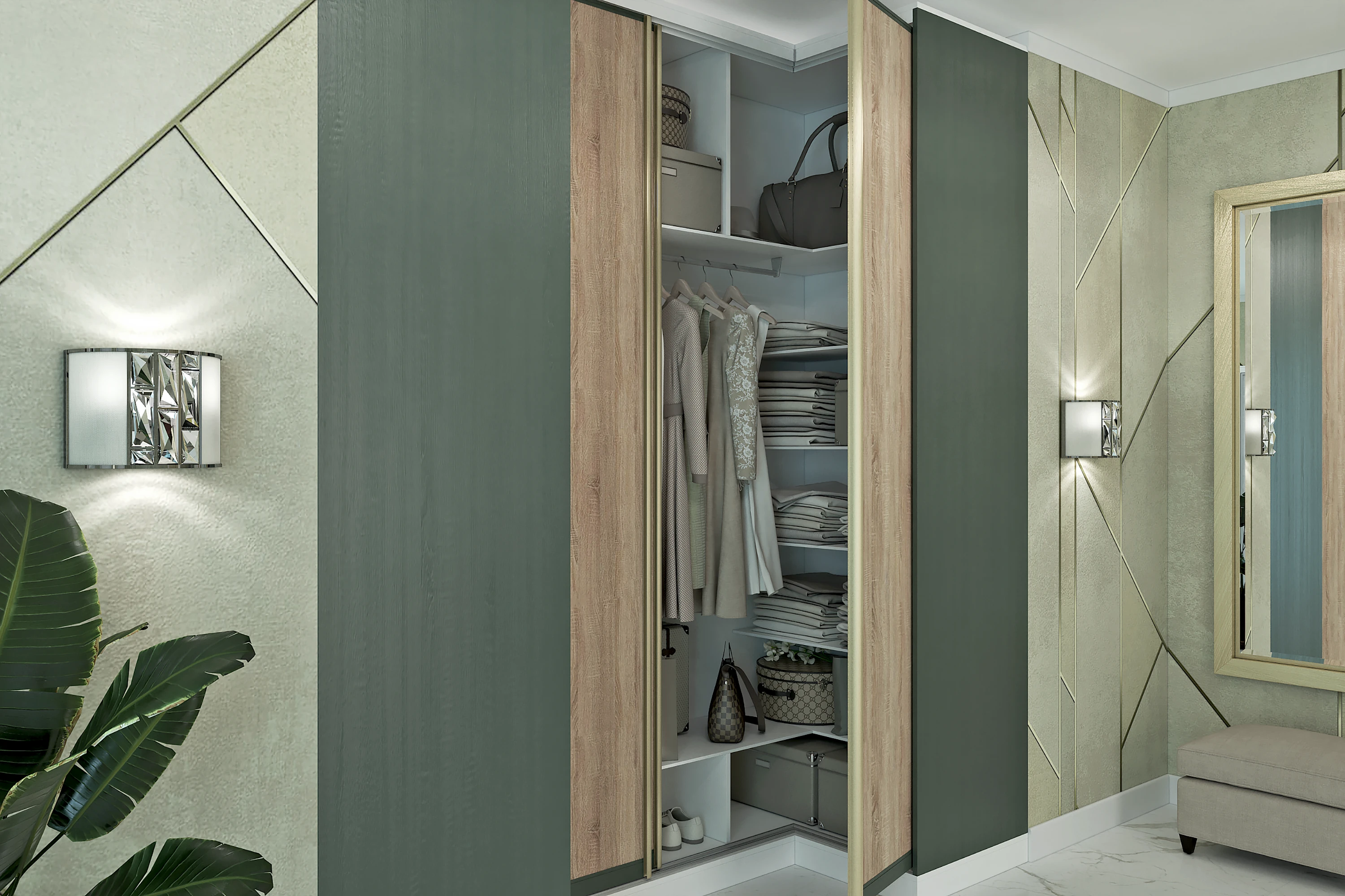 Pivot mechanism for L- and U-shaped cabinets