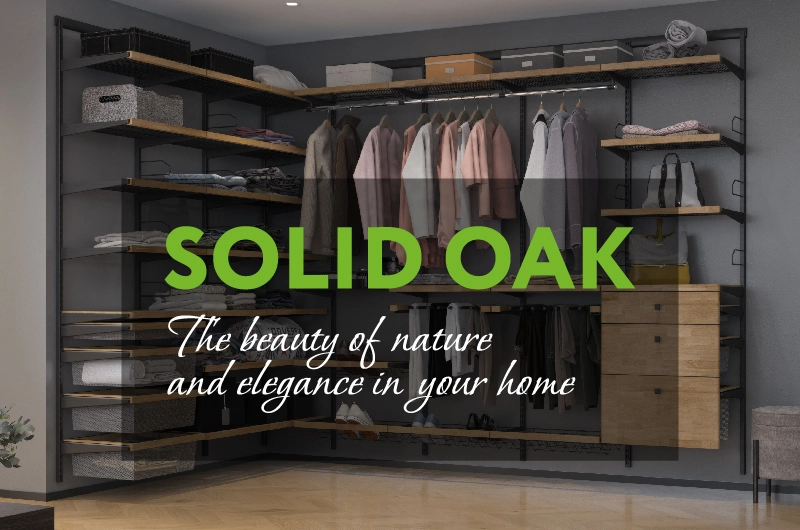 Storage system with natural oak wood finish