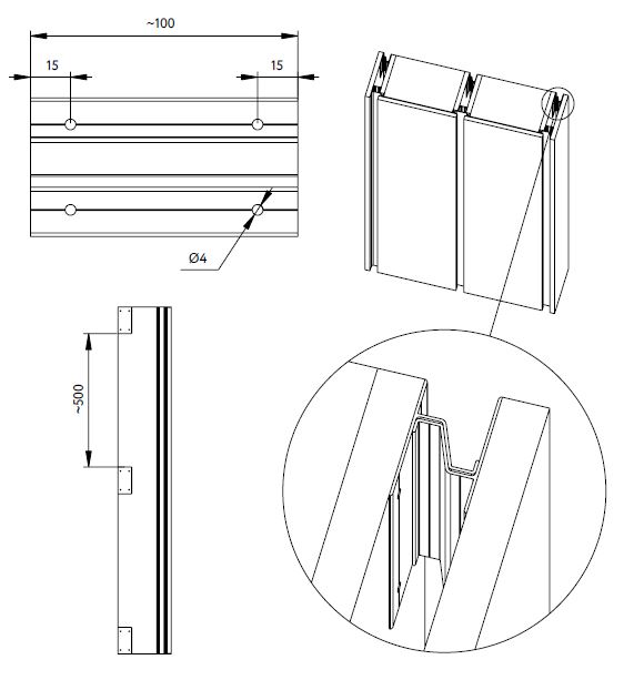 Scheme for the remote profile for fixing side kitchen panels GOLA