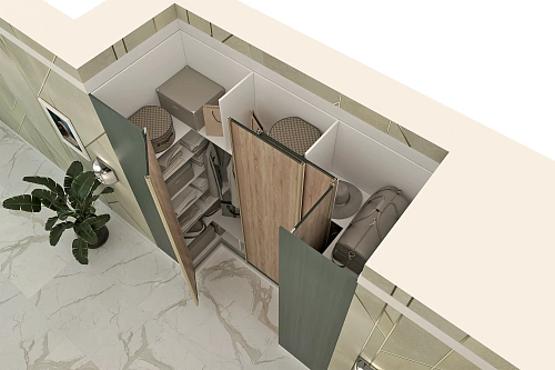 Pivot mechanism for L- and U-shaped wardrobe