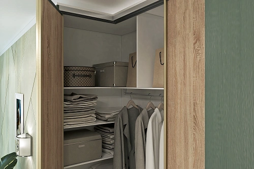 Pivot mechanism for L- and U-shaped wardrobe