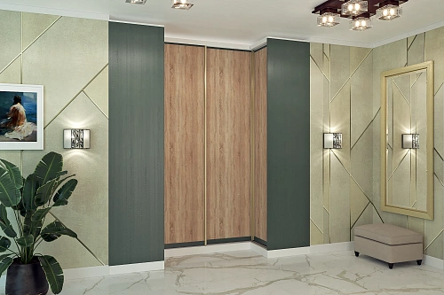 Pivot mechanism for L- and U-shaped wardrobe