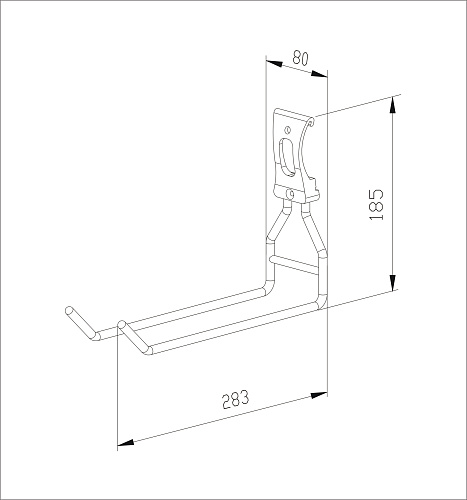 Straight double hook, rail/wall mount