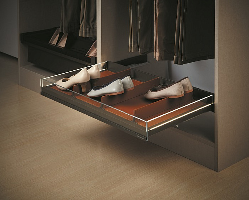 LED glass side leather shoe rack